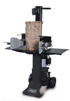 Holzspalter HL730 von Scheppach, stehend mit Baumstamm. Seitliche Ansicht.