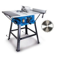 Tischkreissäge HS110 von Scheppach mit großer Arbeitsplatte und verstellbarem Auswurf. Inklusive Sägeblatt mit Part-Nummer 220030703.