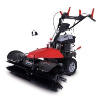 Scheppach Kehrmaschine mit Motor, Lenkrad und Bürstenaufsatz für Straßenreinigung