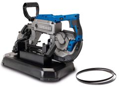 Metallbandsäge MBS1200xts von Scheppach, seitliche Ansicht mit Sägeblatt. Metallbandsäge MBS1200xts scheppach (DIY).