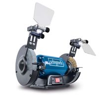 Der Scheppach Doppelschleifer SM150LB mit integrierter LED-Beleuchtung für präzises Arbeiten. Die Beleuchtung ist in zwei Richtungen ausrichtbar.