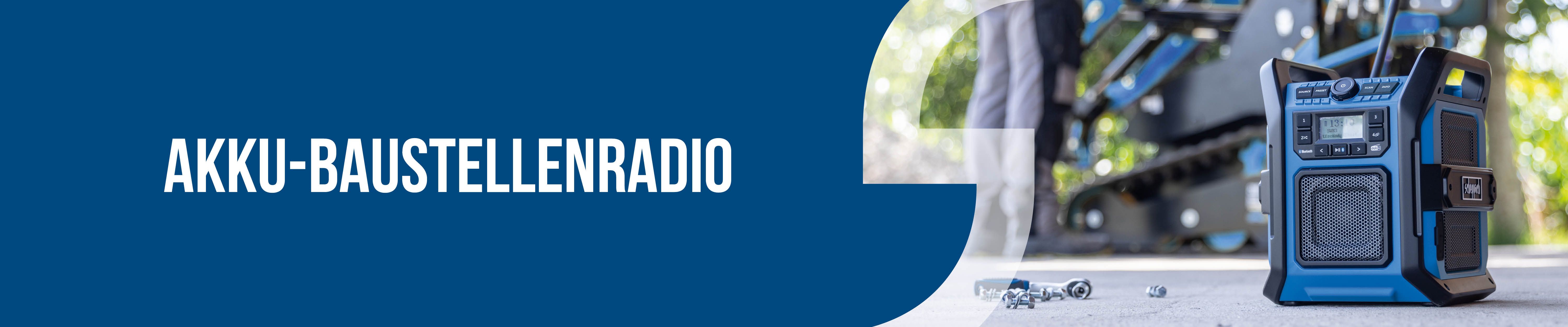 Akku-Baustellenradio mit integrierter Akku-Ladestation für Werkstattgeräte