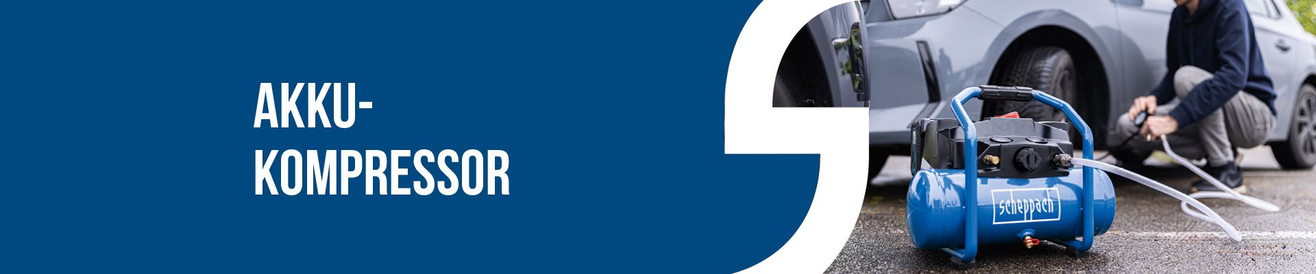 Scheppach-Akku-Kompressor für Werkstattgeräte, Einsatz vor dem Fahrzeug
