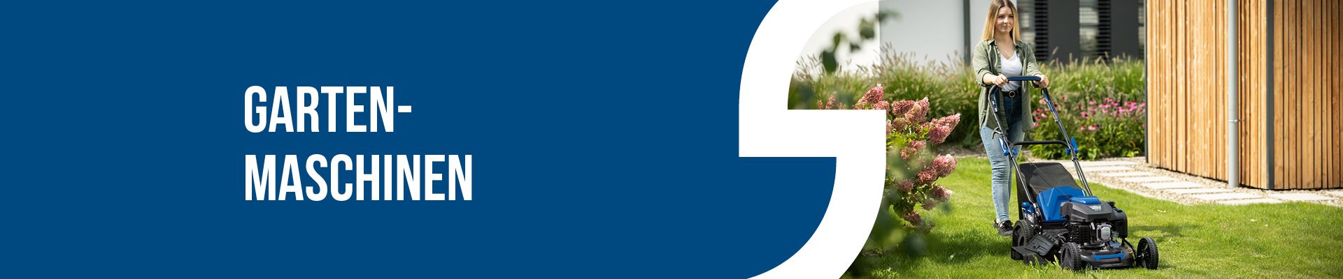 Person mit Gartenmaschine auf dem Rasen, Gartenarbeitsszenario