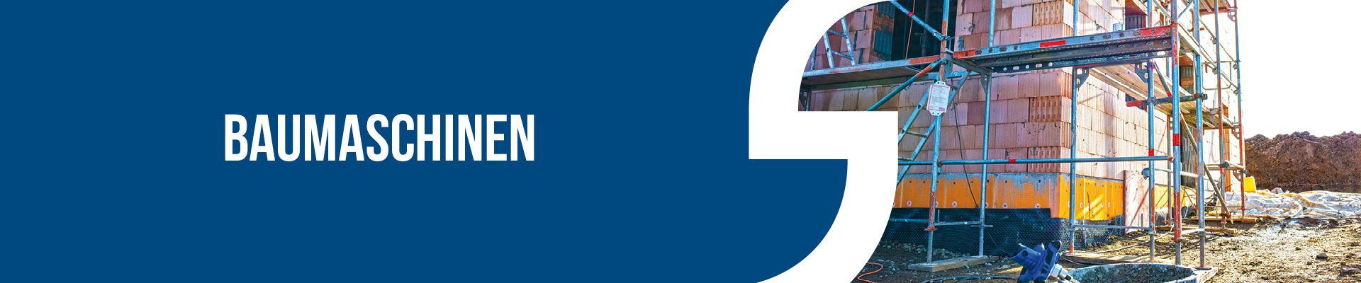 Baumaschinen-Kategorie-Banner mit Scaffolding und Baustellenausrüstung