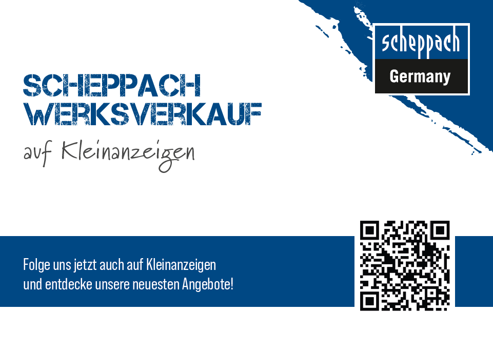 Scheppach-Werksverkauf auf Kleinanzeigen. QR-Code zum Folgen und Entdecken neuer Angebote.