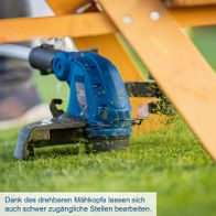 Rotierendes Mähtopf-Modul für präzises Arbeiten schwer zugänglicher Stellen auf Scheppach-Rasentrimmer