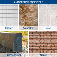 Materialbeispiele für Abbruchwerkzeuge: Naturstein, Beton, Fliesen, Ziegel und Betonsockel
