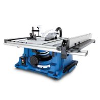 Scheppach Tischkreissäge mit ausziehbarem Schiebeschlitten und integriertem Schutznetz für präzise Schnitte