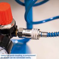 Quick-coupling connection for easy compressed air device attachment