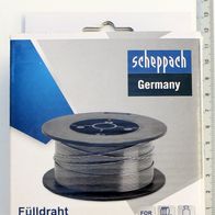 Scheppach Fülldraht 0,8 mm aus Stahl. Die Verpackung zeigt eine Spule mit Draht von oben.