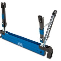 Sägebock MWB600 Scheppach, seitliche Ansicht, mit zwei Stützen und blauer Beschriftung.