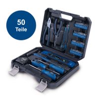 Werkzeugkoffer mit 50 Teilen inkl. Schraubendreher, Zangen, Wasserwaage, Bits und Bohrer für Scheppach-Werkzeugset