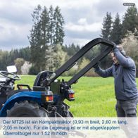 Kompakttraktor MT25 mit Abmessungen und Höhe bei aufgeklapptem Überrollbügel