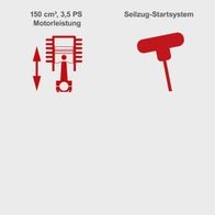 Motorleistung und Seilzug-Startsystem für Rasenmäher mit 150 cm³ und 3,5 PS