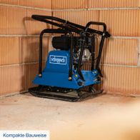 Vibrierende Scheibplatte mit Fahrwerk und Gummimatte für Bodenverdichtung, Scheppach-Modell HP1800S