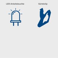 Die Akku-Schlagbohrmaschine C-CD45-X von Scheppach verfügt über eine LED-Arbeitsleuchte und einen Gürtelclip für praktische Handhabung.