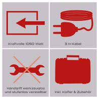 Werkzeug ohne Bediengriff und stufenlos einstellbare Geschwindigkeit; 3 Meter Kabel; 1050 Watt Leistung
