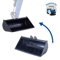 Scheppach-Böschungslöffel (700 mm) mit Anbindung für EXC815-Maschine, Detailansicht mit Halterung und Scharniermechanik