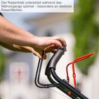 Der Radantrieb unterstützt optimal während des Mähvorgangs, besonders an steileren Rasenflächen.