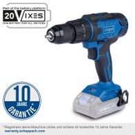 Akku-Schlagbohrmaschine C-CD45-X von Scheppach mit 20V IXES Batterieplattform. 10 Jahre Garantie bei Online-Registrierung. 3in1 Funktion, Drehmoment 45Nm, 19+1 Drehmomentstufen.