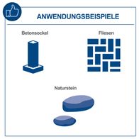 Anwendungsbeispiele für den Bohrhammer DH1600Max: Betonsockel, Fliesen und Naturstein. Geeignet für verschiedene Materialien.