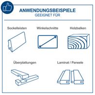 Die Kapp-, Zug- und Gehrungssäge HM185 eignet sich für Sockelleisten, Winkelschnitte, Holzbalken, Überplattungen und Laminat/Paneele.