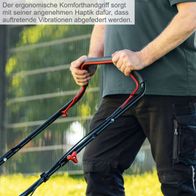 Der ergonomische Komfortgriff sorgt mit seiner angenehmen Haptik dafür, dass auftretende Vibrationen abgefedert werden. Der Griff ist in Schwarz und Rot gehalten und bietet einen bequemen Halt.