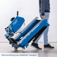 Mobiltransportsystem für Steintrennmaschine mit Lenkfunktion und Rollen für einfachen Transport