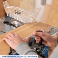Querschneidlehre der Tischkreissäge HS80 von Scheppach, einstellbar von +60° bis -60° für präzise Schnitte in verschiedenen Winkeln.