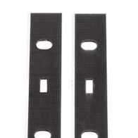 Hobelmesser 308 x 22 x 1,8 mm, zwei schwarze Messer mit ovalen und rechteckigen Löchern, von vorne fotografiert.