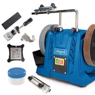 Scheppach-Wasserschleifmaschine mit Schleifscheiben, Halterungen und Zubehör für das Nassschleifen