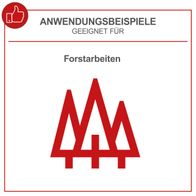 Illustration von Forstarbeiten mit Trennern für Scheppach-Kettensägen, Fokus auf Schnittlänge und Einsatzbereiche