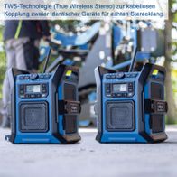 Scheppach Akku-Baustellenradio mit True Wireless Stereo-Technologie für kabellose Paarung zweier Geräte für hochwertigen Stereoklang