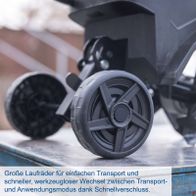 Große Laufräder für effizienten Transport und schnellen Wechsel zwischen Modi durch schnellen Verschluss