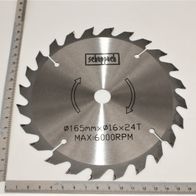 Scheppach-Kreissägeblatt mit 165 mm Durchmesser, 16 mm Breite, 24 Zähne, max. 6000 U/min
