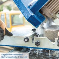 Die Sägeeinheit der Steintrennmaschine HSM3500 ist schwenkbar und ermöglicht Gehrungsschnitte von 0° bis +45°.