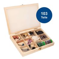 Das 103-teilige Zubehörset für den Doppelschleifer HG35 von Scheppach enthält Schleifscheiben, Bürsten und Polierpads für vielfältige Anwendungen.