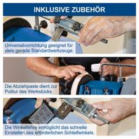 Universal-Set für verschiedene gerade Schleifwerkzeuge inklusive Abziehpaste und Winkellehre für präzises Schleifen