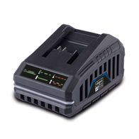 Ladegerät SBC2.4A Scheppach mit LED-Anzeige und Wandhalterung. Ladezeit: 2,0 Ah Akku ca. 60 Minuten, 4,0 Ah Akku ca. 120 Minuten.