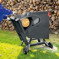 Wippsäge mit Holzstapel und Wippmechanismus für Brennholzsägen, inkl. Transportrolle