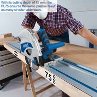 The PL75 plunge saw by Scheppach has a cutting depth of 75 mm and ensures precise results like many circular table saws.
