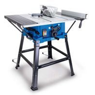 Tischkreissäge HS110 von Scheppach, seitliche Ansicht mit Untergestell und Verbreiterungen.