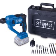 Akku-Bohrhammer C-RHD130-X Scheppach mit Zubehör. Gezeigt von der Seite.