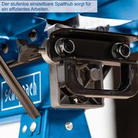 Der Holzspalter HL460 von Scheppach verfügt über einen stufenlos einstellbaren Spalthub für effizientes Arbeiten.