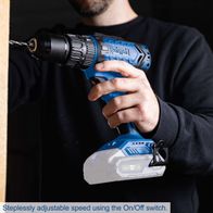 The Scheppach cordless impact drill C-CD45-X features steplessly adjustable speed using the On/Off switch and has a torque of 45 Nm with 19+1 torque settings.