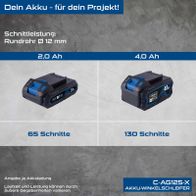 Akku-Winkelschleifer mit 2,0 Ah- und 4,0 Ah-Batterieoptionen, 65 bzw. 130 Schnitte mit Scheppach-Akku