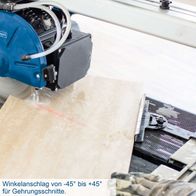 Der Fliesenschneider FS3600 von Scheppach ermöglicht Gehrungsschnitte mit einem Winkelanschlag von -45° bis +45°.