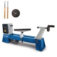 Scheppach-Drechselmaschine DM500T mit Bedienelementen, Halterung und Werkzeugspanner für Holzarbeiten