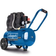 Scheppach Kompressor HC25si, seitliche Ansicht, mit Griff und Rädern, 60 dB laut.